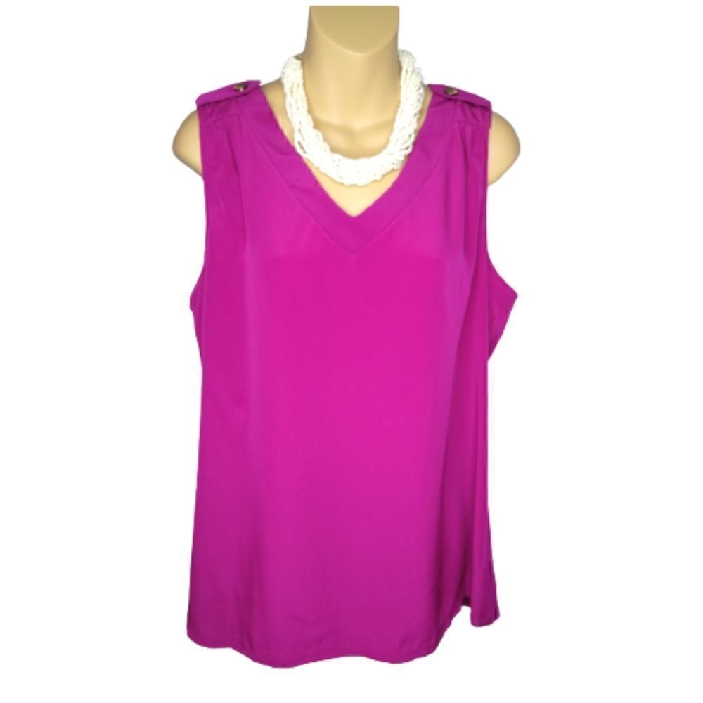 Worthington NWT Sleeveless V-neck Shoulder Tab MAGENTA Top Size XL